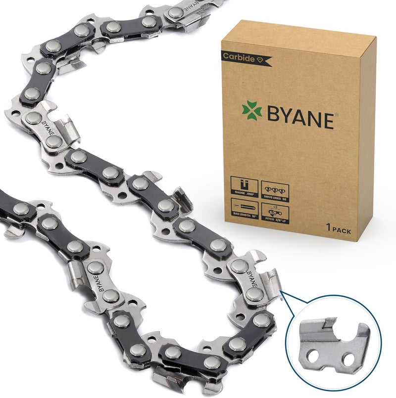 Byane Carbide Chainsaw Chain 16 Inch, 3/8" LP Pitch, 050" Gauge, 55 Drive Links, Gifts for Men, Father's Day Gifts for Dad, Fits STIHL 021, MS 210, MS 211 and More- S55 (1 Chain). - Image 1